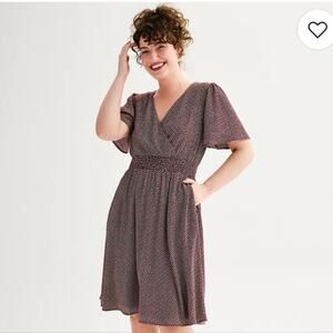 NEW Draper James Dress XXL Fit & Flare Burgundy Red Flutter Sleeve Romantic